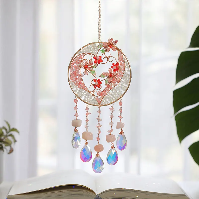 

Crystal Heart Sun Catcher Rainbow Prism Window Ornament Unique Pink Quartz Suncatcher Dreamcatcher Home Decorative Gemstone Gift