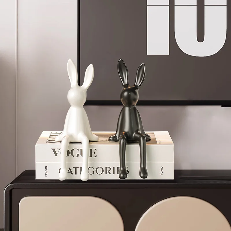 1pcs Rabbit Ceramic Ornament Cute Home Living Room TV Cabinet Entrance Decorative Craft Small Sitting Bunny Figurine