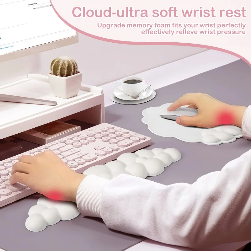 Keyboard Wrist Mouse Pad Non-Slip Ergonomic Desk Stable Silicone Bottom Typing Gaming Cortex Memory Cotton Palm