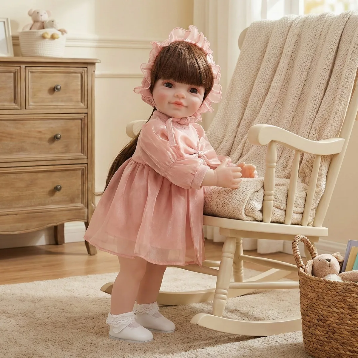 

22 inch 55cm Rebirth Doll Toy Long Hair Standing Girl Simulation Baby Doll