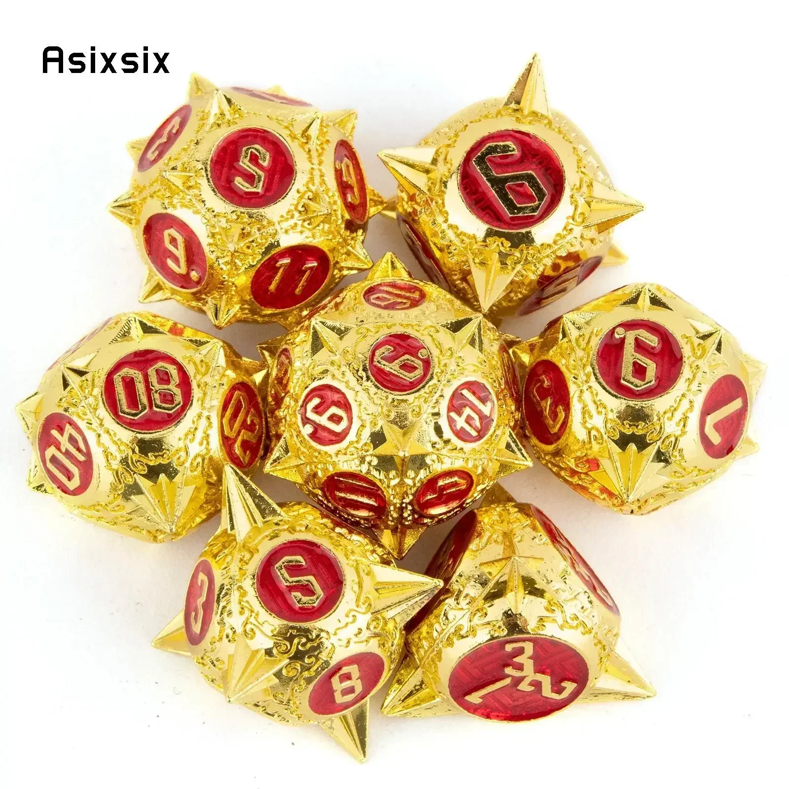 

7 Pcs Golden Red Meteor Hammer Metal Dice Solid Perfect For Card Games Board Games For Critical Role, Rpgs, D&D