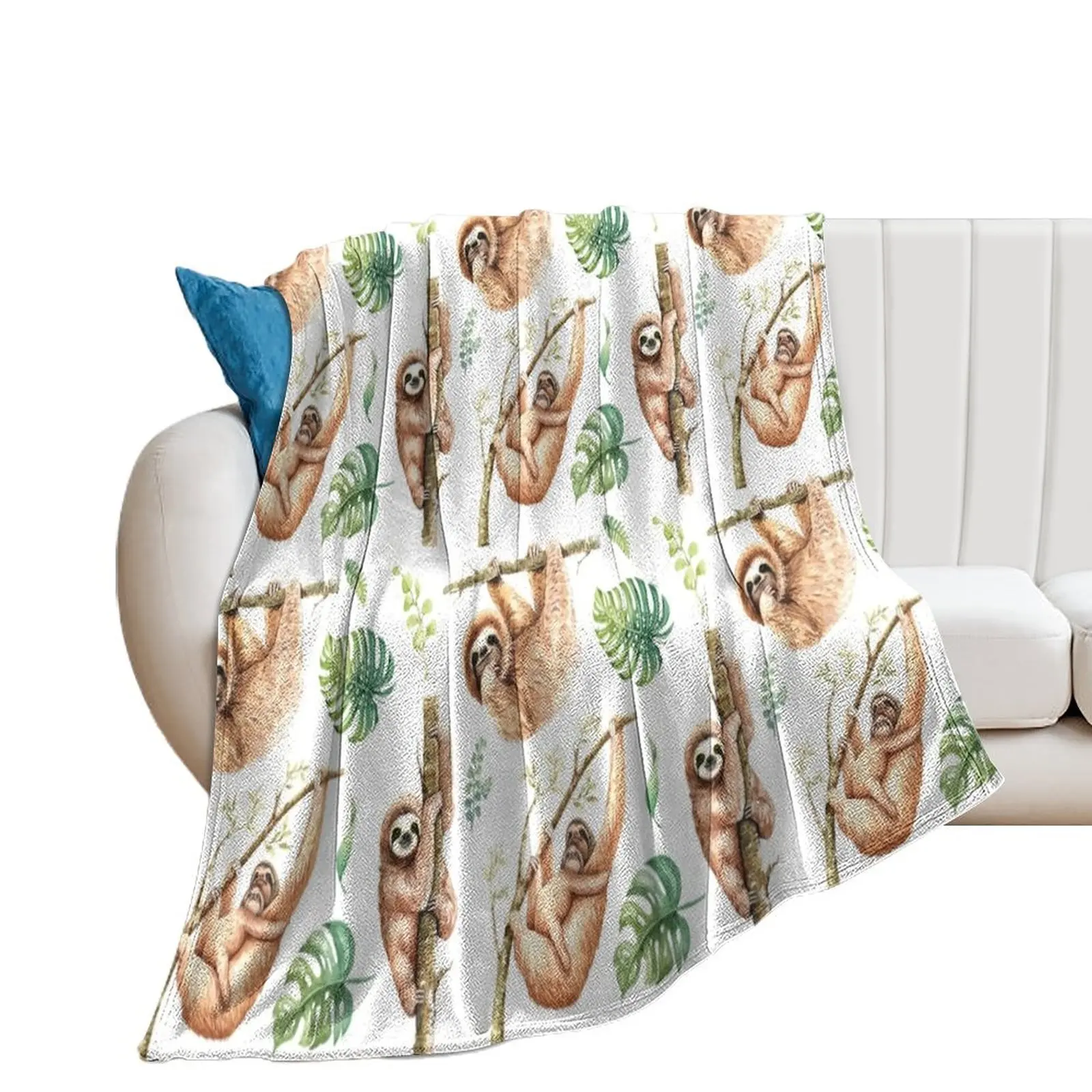 Sloths Chilling Out Watercolour Pattern. Throw Blanket Sofa Throw Luxury Thicken Blankets