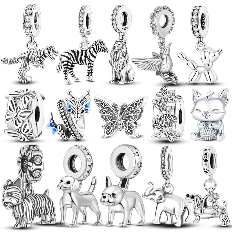 

Original Charms Beads Pendant 925 Silver Sterling Dog Cat Firefly Butterfly Dragonfly Charms For Woman Fashion Jewelry Making