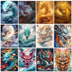 GATYZTORY Acrylic Painting By Numbers Handmade Paint Kit Golden Dragon For Adults Coloring By Number Gift Home Decoration