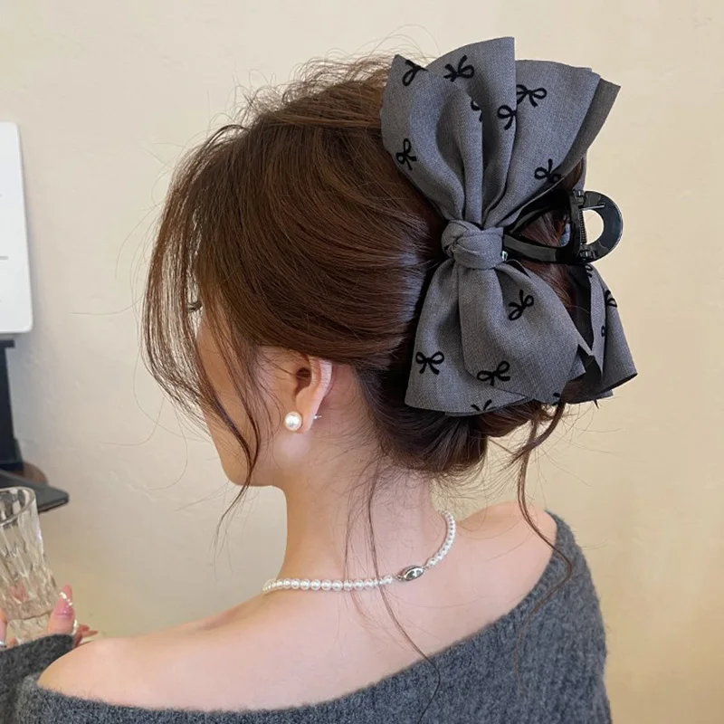 Korean Fashion Bow Hair Clips for Women Acrylic Cloth Hairpin Claw Large Shark Clip Elegant Temperament Hair Accessories New