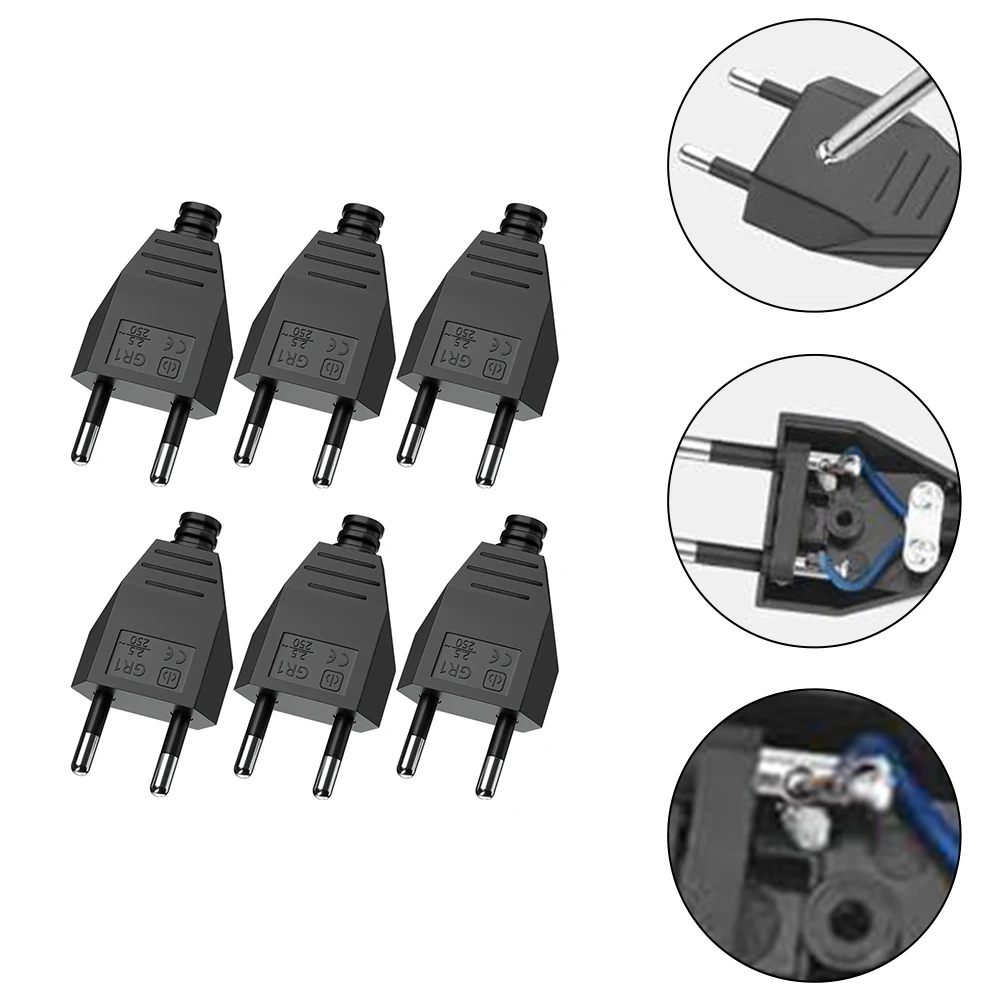 6pcs 2 Pin Male AC Electric Power Socket Electrical Adapter AC Electrical Socket Outlet 110V~250V Rewireable Extension Cord