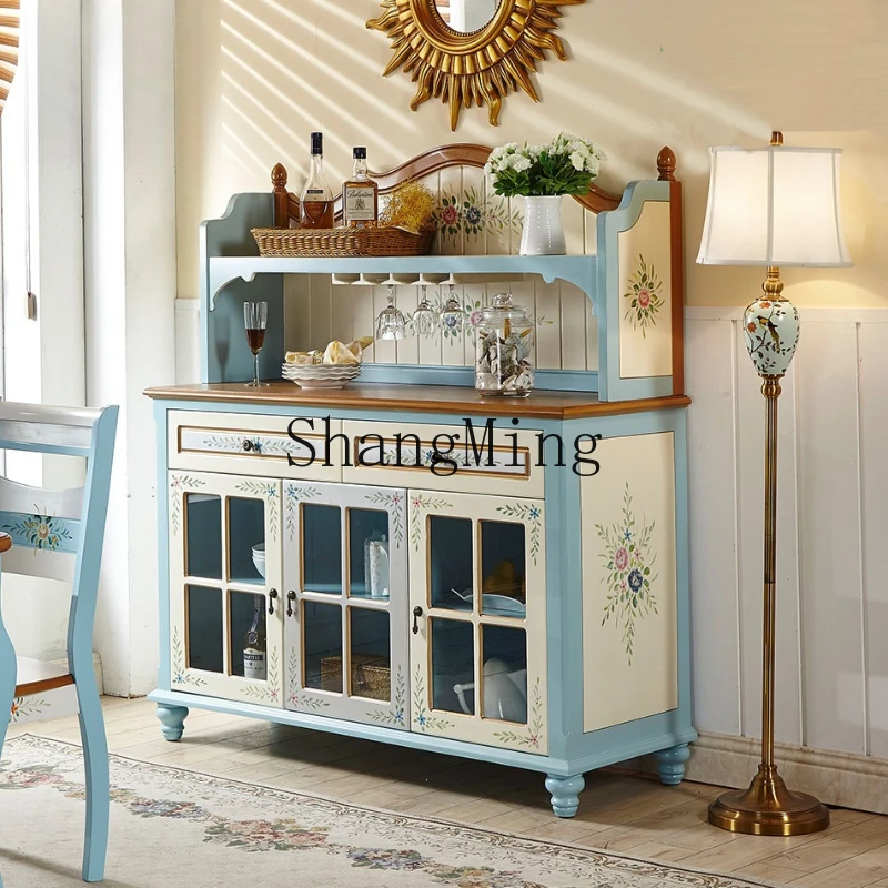 

ZYY three-door meal painted blue large-capacity side cabinet idyllic integrated storage against the wall