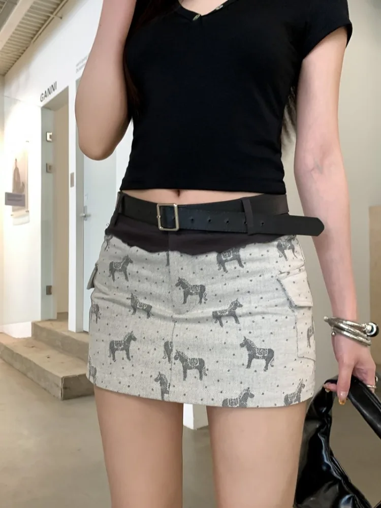 

Retro Stylish Happy Pattern Spliced Color Block A-Line Skirt Women's Half-length Skirt Summer New Versatile Pants ...