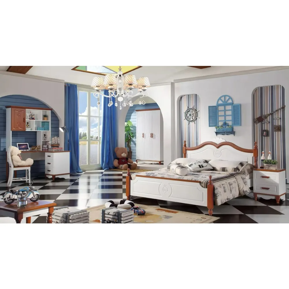 أثاث أطفال فاخر مجموعات غرف نوم أطفال باللون الأزرق الأمريكي للأولاد