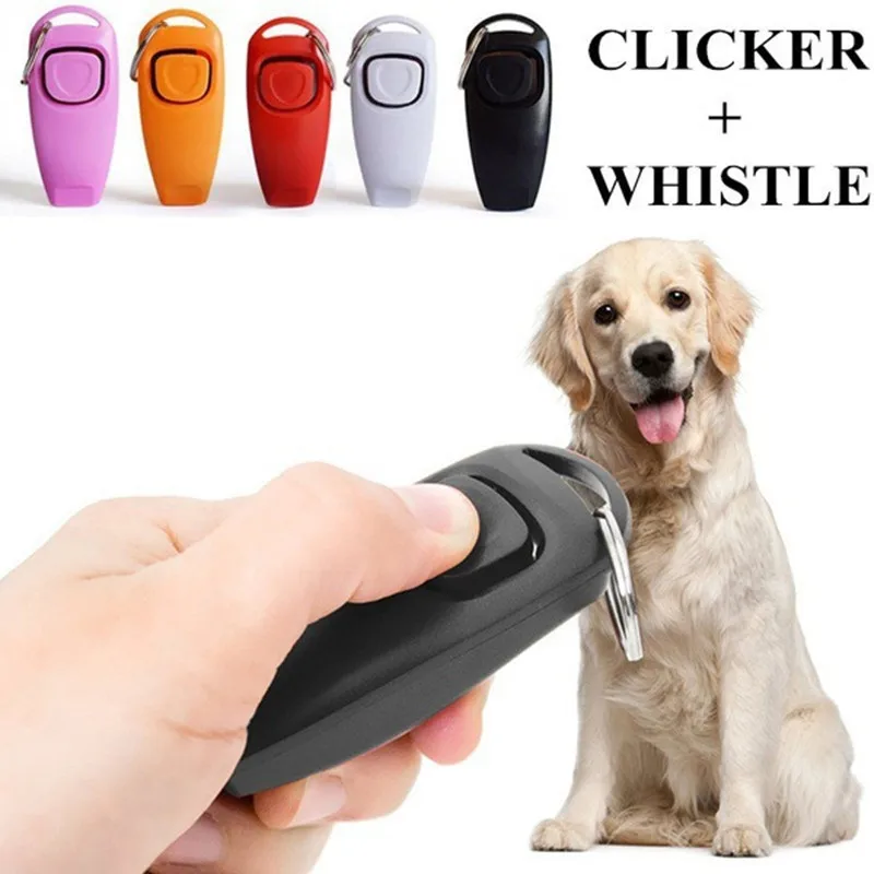 Clicker 2 en 1 para perro y mascota, silbato de entrenamiento para dejar de ladrar, herramienta de ayuda de entrenamiento con llavero, suministros