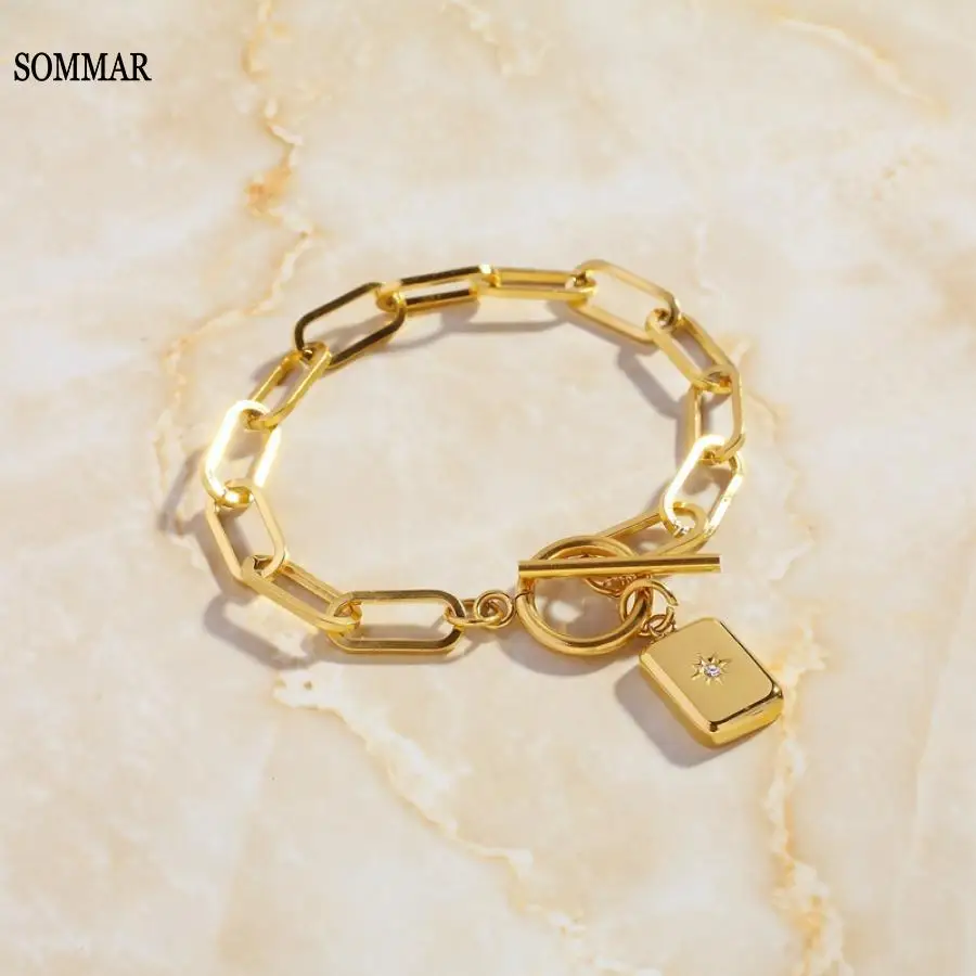 SOMMAR Hot Gift 18KGP Gold plated Lady bracelets  Square brand buckle bracelet friendship bracelets prices in euros