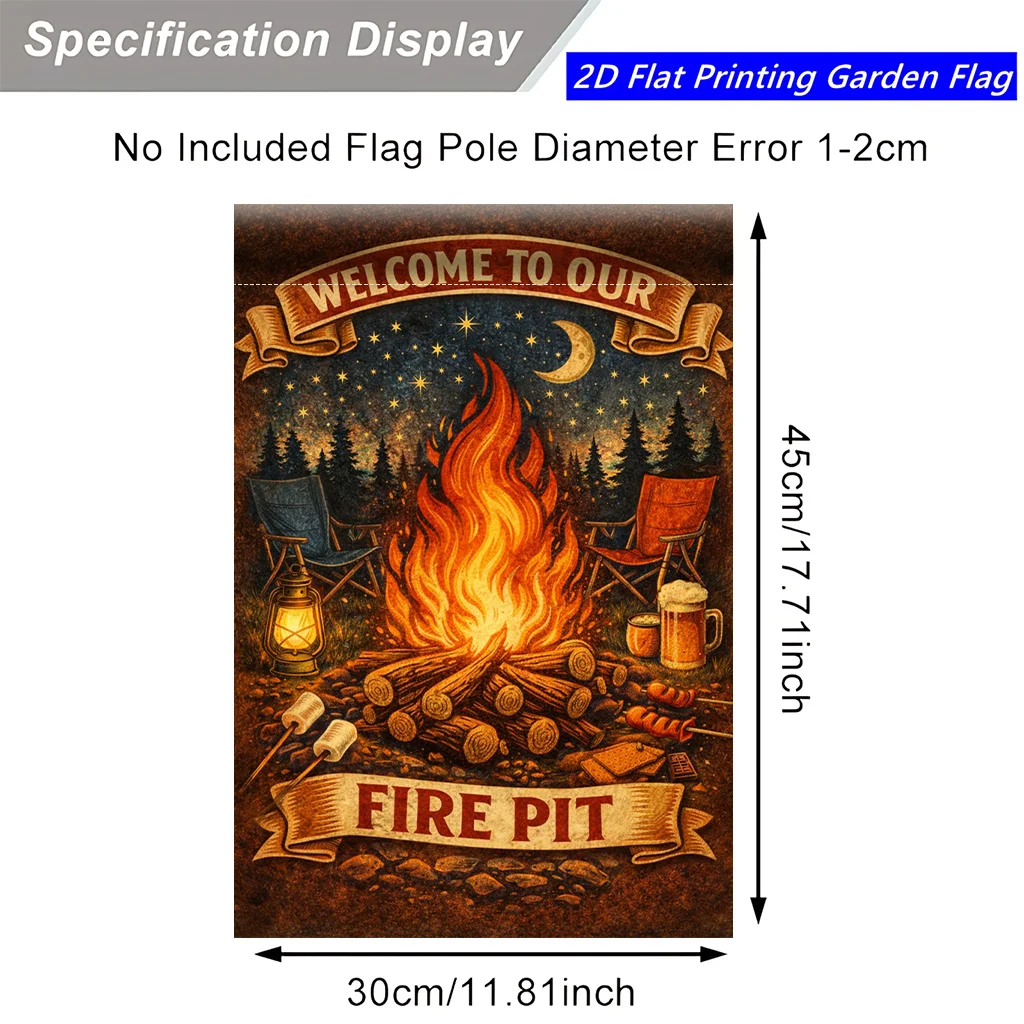 2D Flat Flag 1 Piece, Campfire Camping Night, Flower Pattern Spring and Summer Garden Flag, Suitable for Family Yard Festival Celebration, Create A Warm Atmosphere, for Outdoor/outdoor Hanging Decorative Yard Flag (Flag Only) Single-sided Printing