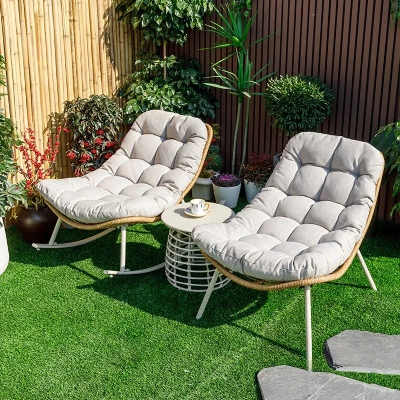 & Balcony Small Table and Chair Sun Loungers Home Leisure Backrest Rattan Rocking Chair for Outdoor Furniture Simple Garden Chai