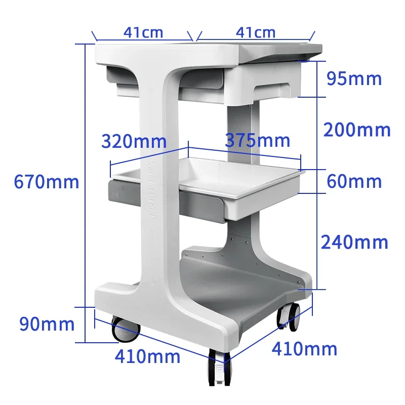 Medical Beauty Instrument Trolley, Salon Rolling Cart with Single Drawer, White Gray Mobile Storage Rack