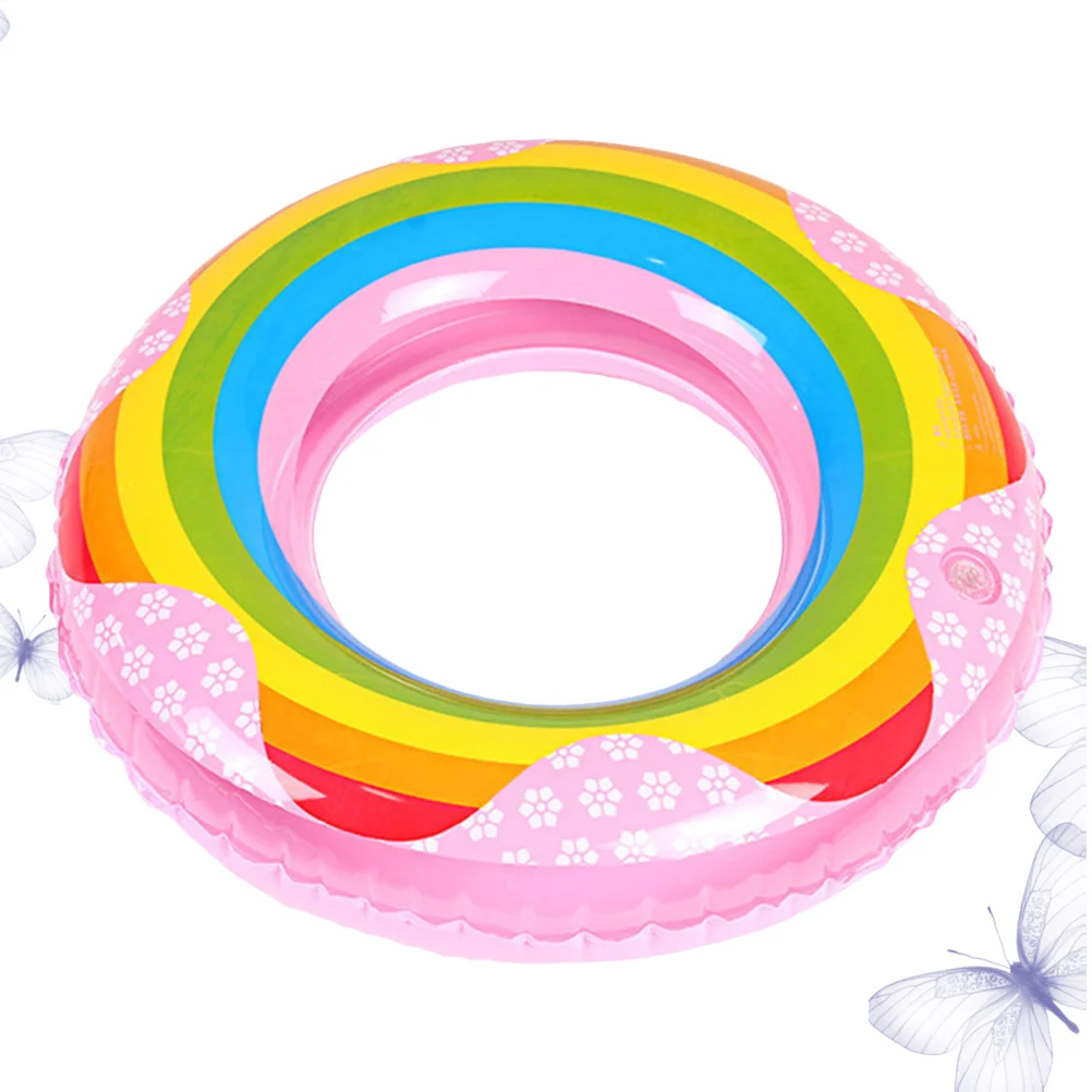 Надувное кольцо для плавания, 90 см, утолщенный Радужный дизайн, поплавок из ПВХ для летних водных развлечений, безопасное обучение плаванию