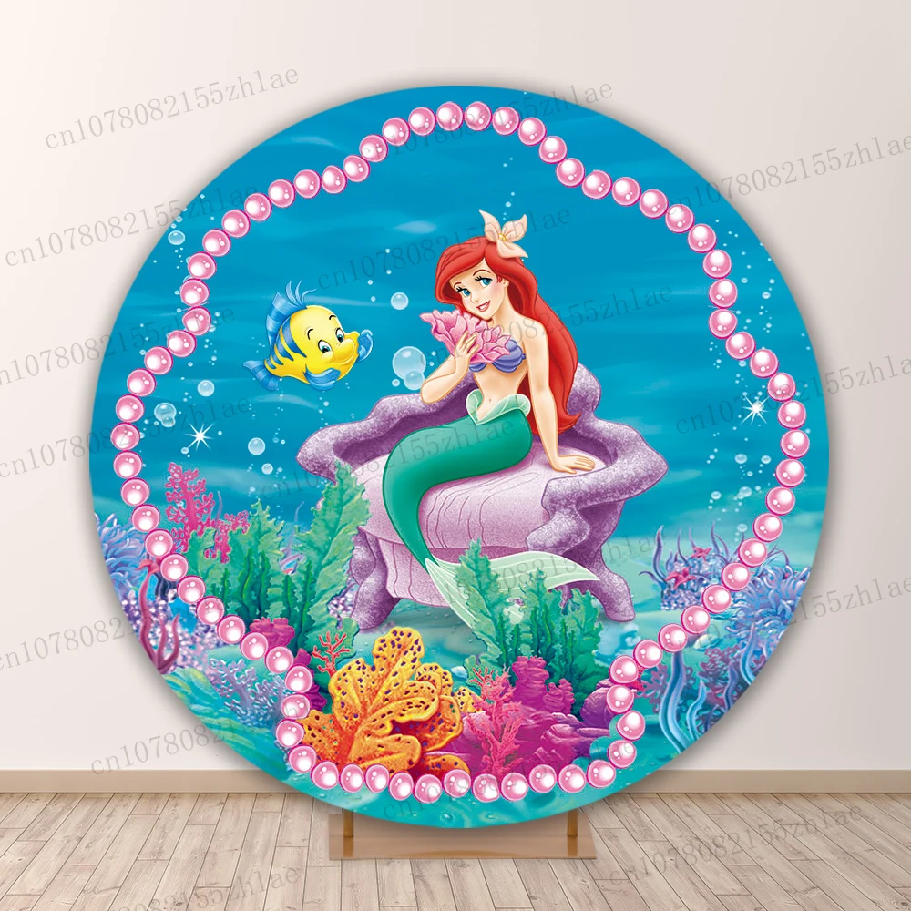 

Mermaid Birthday Party Round Photo Backdrop Baby Shower Photo Background Cartoon Banner Photography Backdrop Banner