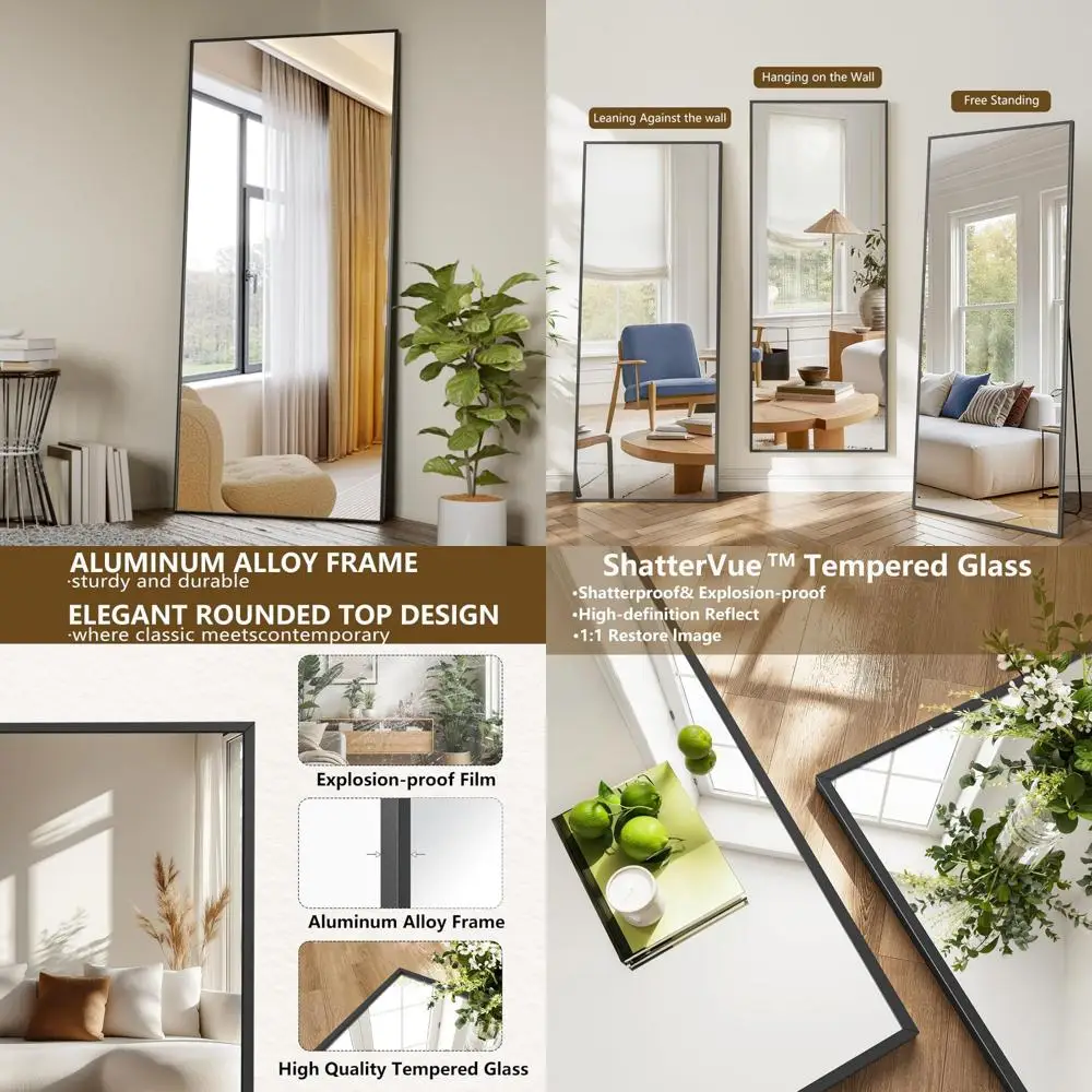 Ganzkörperspiegel mit Aluminiumrahmen, 71 x 26 Zoll, freistehend oder an der Wand montierbar, ideal für Zuhause und Ankleidezimmer