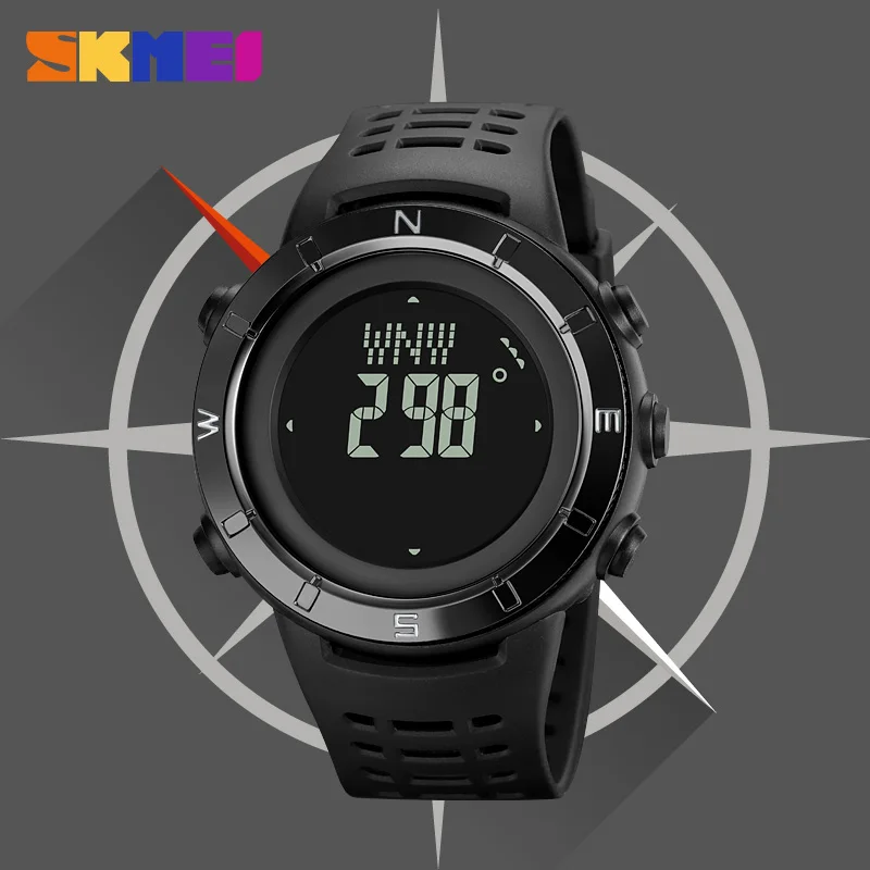 SKMEI นาฬิกาข้อมือดิจิตอลสำหรับผู้ชาย, นาฬิกาดิจิตอลกีฬาทหารนาฬิกาจับเวลามัลติฟังก์ชั่นมีเข็มทิศบอกวันที่กันน้ำมีไฟ LED