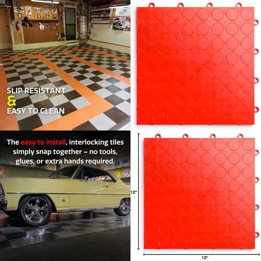 

Нескользящая плитка для пола в гараже, износостойкий сополимер, простая установка, красная, упаковка 12 штук (12 x 12)