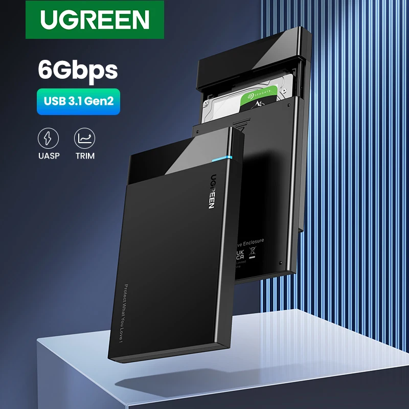 Ugreen-Case HDD, adaptador de disco rígido SATA 2.5 para USB 3.0, gaveta para disco SSD tipo C 3.1, estojo para HD externo