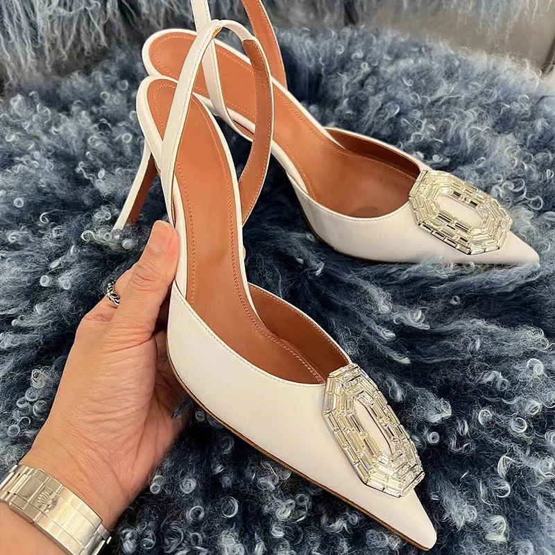 

2025 European and American new pointed thin heel banquet high heels fashionable rhinestone buckle toe cap women's sandals