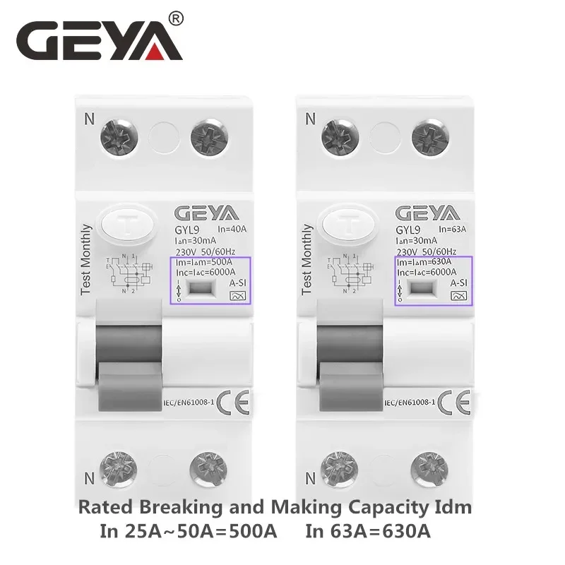 Geya GYL9 A-SI Type Tijd Uitgesteld Rcd Aardlekschakelaar Elcb Elektromagnetische Circuit Breaker 2P 4P 40A 63A 30mA Type a-SI Super Immunised