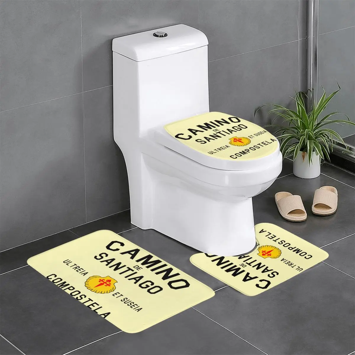 Custom Buen Camino De Santiago 3 Piece Bathroom Rugs Compostela Peregrino Non Slip Absorbent Toilet Bath Mat Set