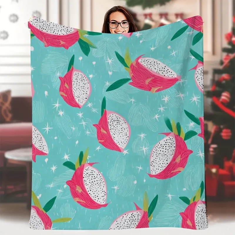 estampado de fruta de dragón y fruta de dragón rosa turquesa emparejada con hojas verdes y patrones de estrellas