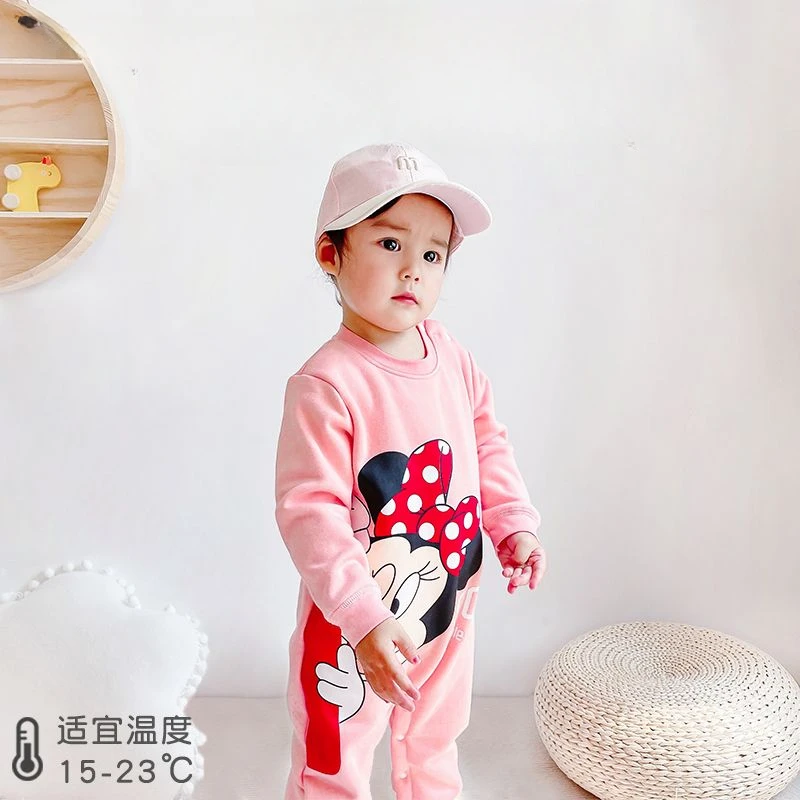 Disney Mickey and Minnie cartoon cute plus velvet thickened children's jumpsuit kawaii men's and women's outdoor clothing gift