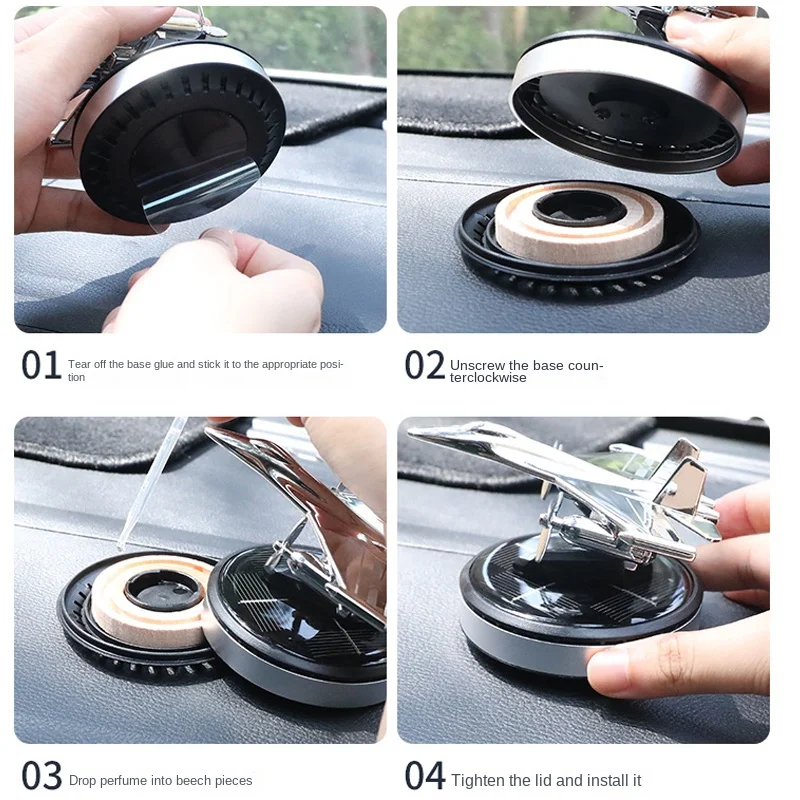 Car Perfume Diffuser Car Air Freshener Solar Propeller Fighter Aromatherapy Car Interior Decoration Accessories for Mens Womens