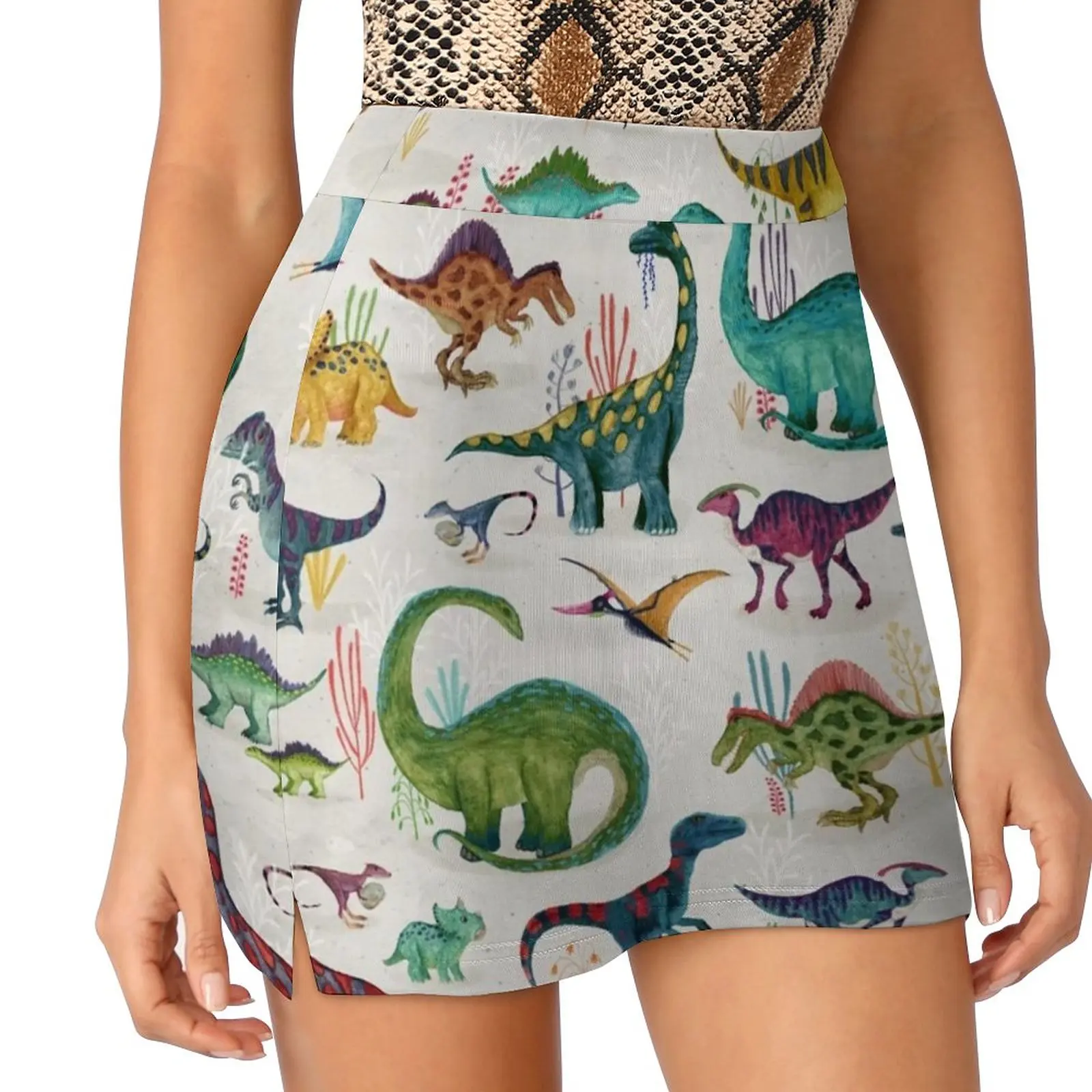 Bright Dinosaurs Women's skirt Aesthetic skirts New Fashion Short Skirts Dinosaurs Dinosaur Bright Prehistoric Blue Green