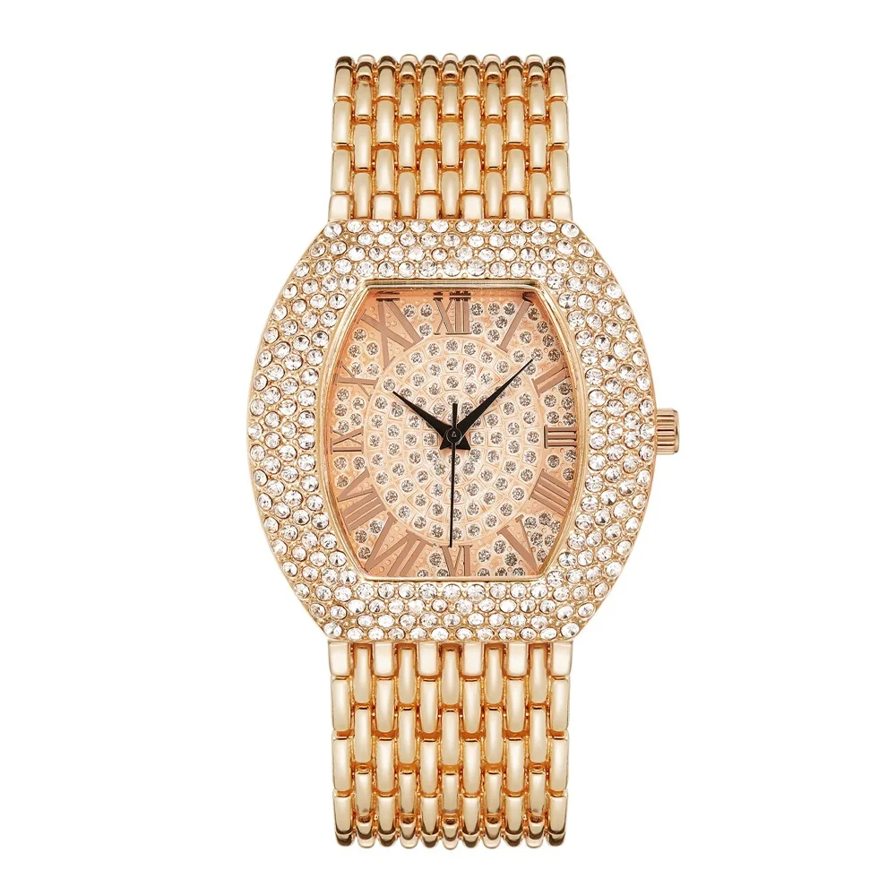 

Часы с большим циферблатом и римскими цифрами, роскошные женские кварцевые часы со стразами