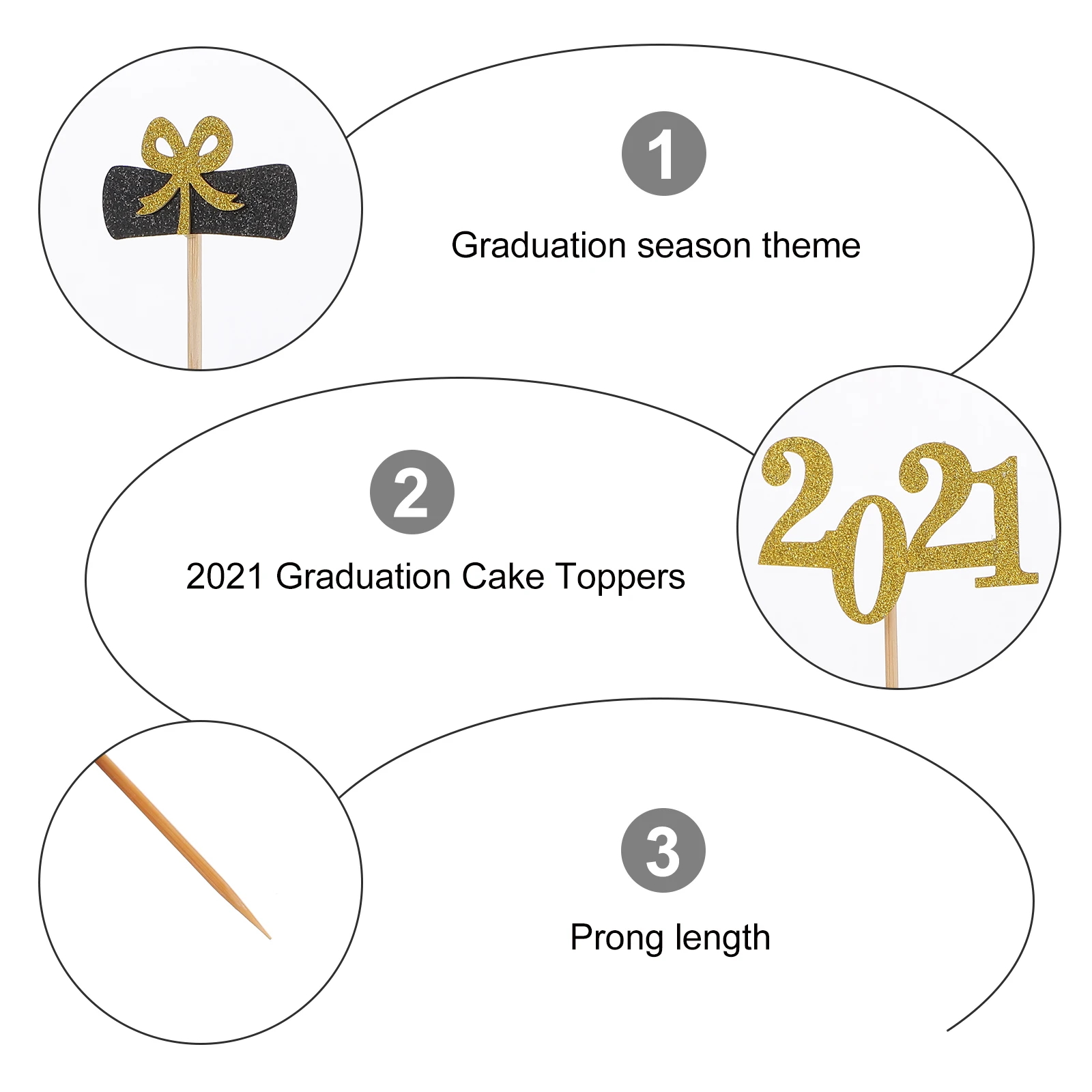 

24Pcs Graduation Cake Picks Delicately Crafted Glittering Design for Cake Decor Dessert Toppers Party Food Inserts