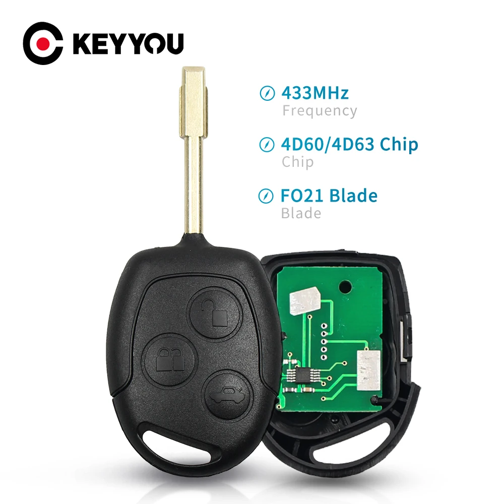 Kluczyk zdalny do samochodu 433MHz ID63 ID60 Chip do Ford Focus 2 Fiesta Mondeo Fusion Transit KA Galaxy mk2 mk5 mk7 HU101 / Fo21 klucz