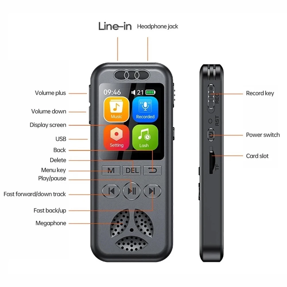 128GB Digital Voice Recorder 1536KBPS Professional Sound Dictaphone Voice Activated Audio Recording WAV MP3 Player for Meeting