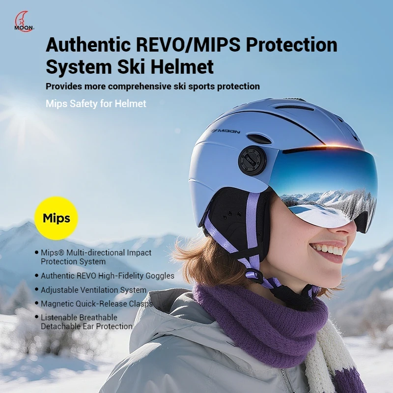 

MOON MIPS Ski Helmet with Snow Goggle Integrated - Adult Unisex Skiing Helmet for Men and Women, Compatible with Ski Goggles