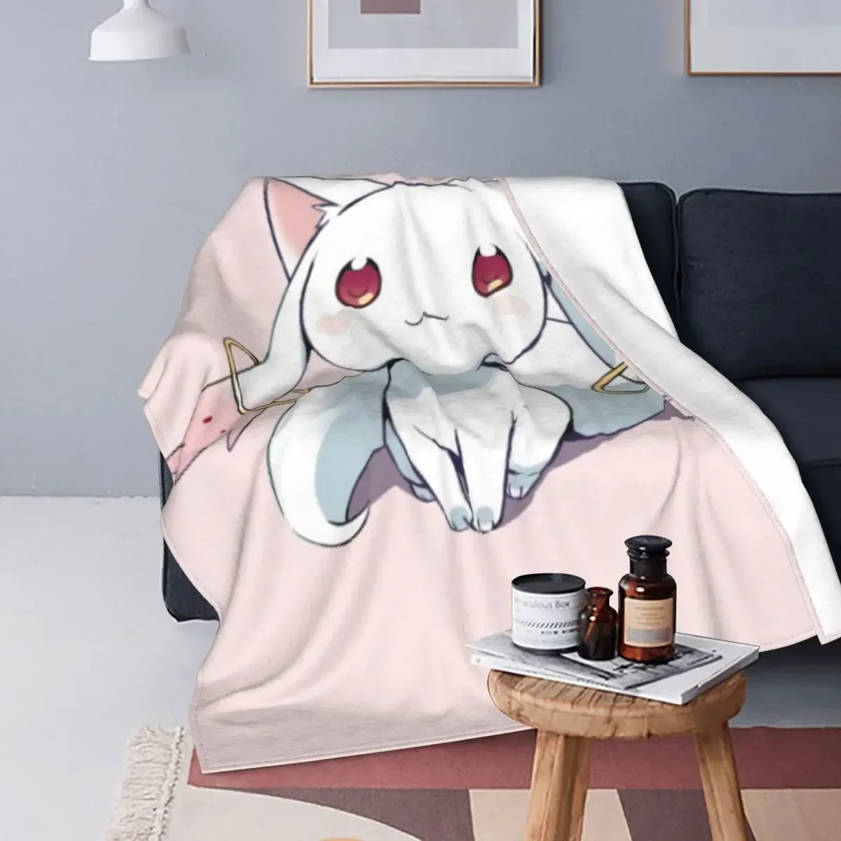 Kyubey Puella Magi Madoka Magica Flannel Blanket Awesome Throw Blanket for Bed Sofa Couch 150*125cm