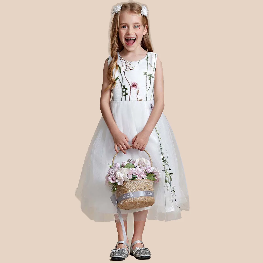 YZYmanualroom vestido bordado de tul sin mangas para niña de las flores, 2-15T