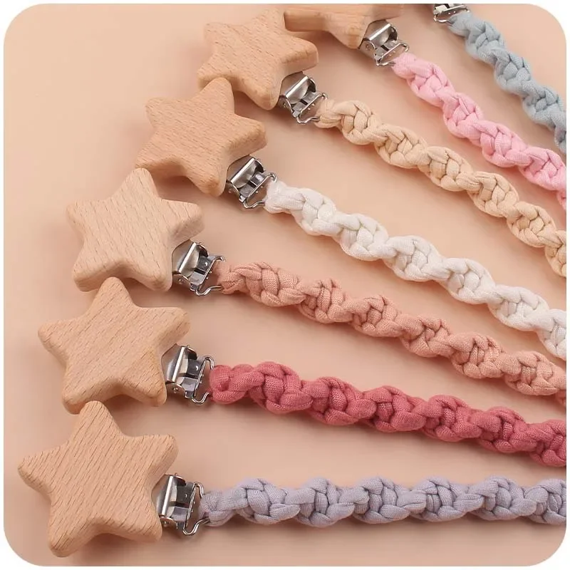 Custom Name Wooden Personalized Baby Pacifier Chain Hand Woven Dummy Nipple Holder Guard Teether Pendant  Newborn Gift Stuff