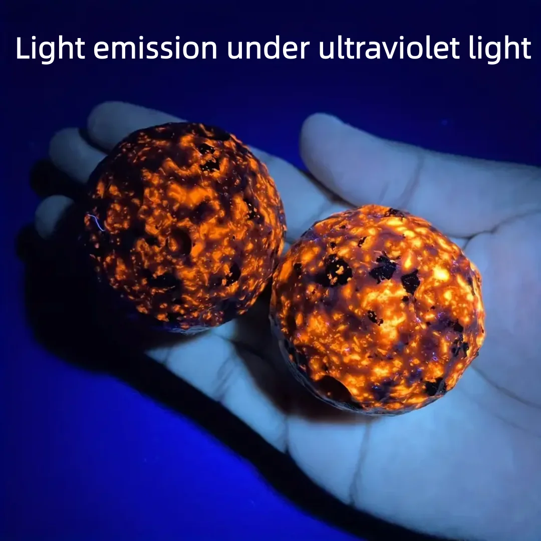 Natural Carved Yooperlite Moon, UV Light Reactive Crystal, Natural Flame Yooperlite Stone Beads Round Power Stone Beads