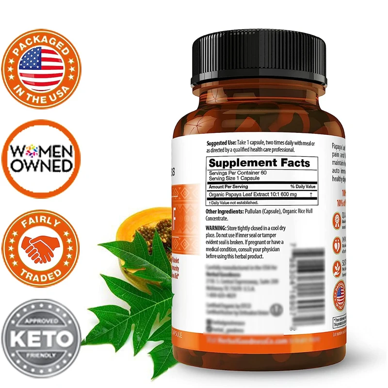 Papaya Leaf Extract Digestive Enzymes - Vegetarian Capsules - Blood Plate, Bone Marrow and Health Support, Immune Intestine