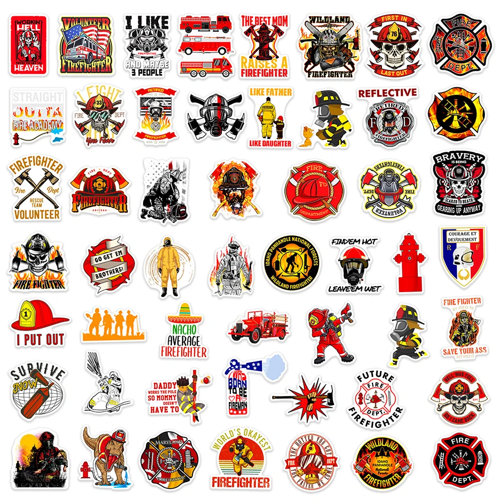 10/30/50pcs Fire Hero Firefighter Waterproof Stickers Skateboard Laptop Car Motorcycle Guitar Phone Bike Cool Sticker Kid Toy