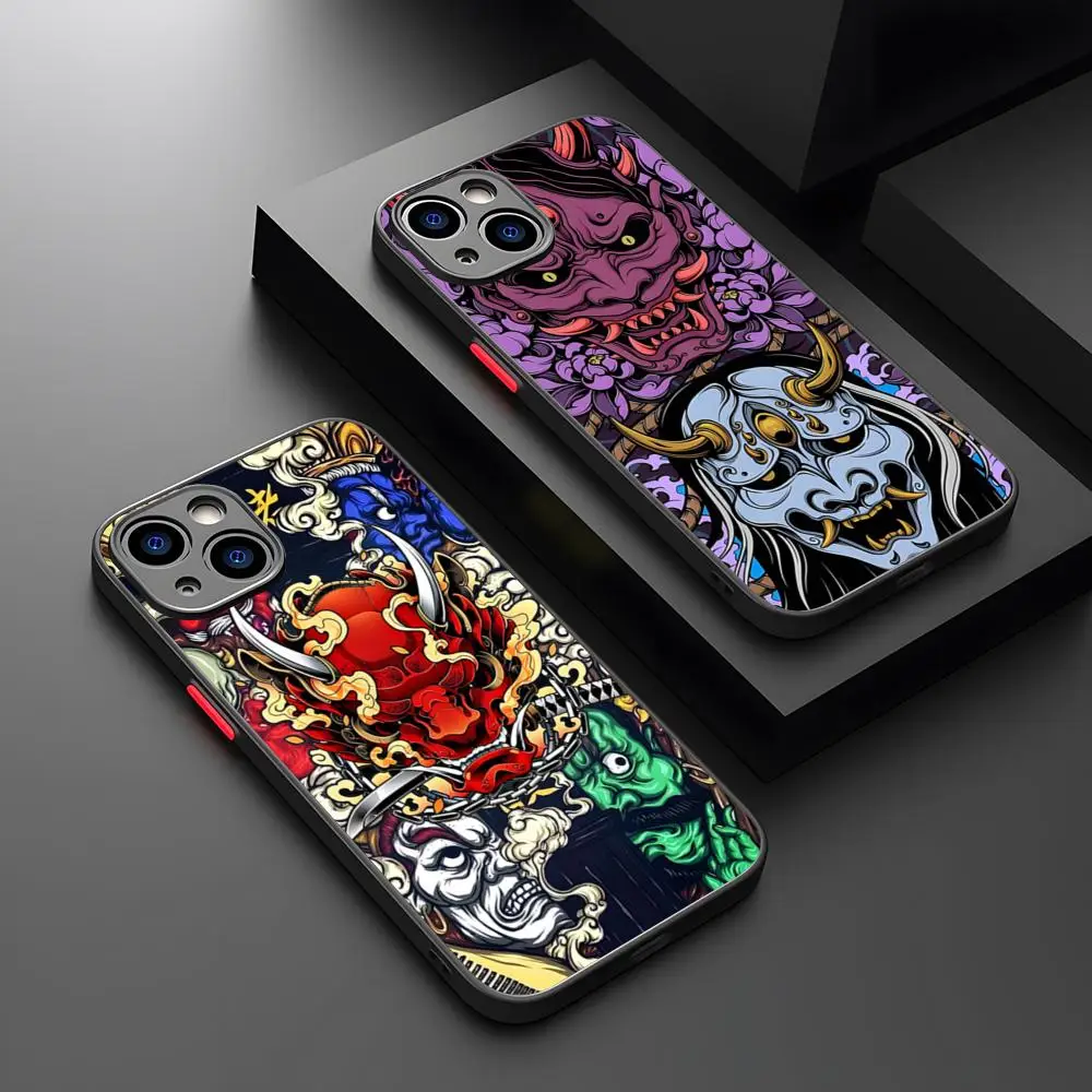 Samurai Hannya Mask Tattoo Phone Case Potdemiel Matte Transparent For 16 15 IPhone 12 11 13 Pro Max X XR X Back Cover