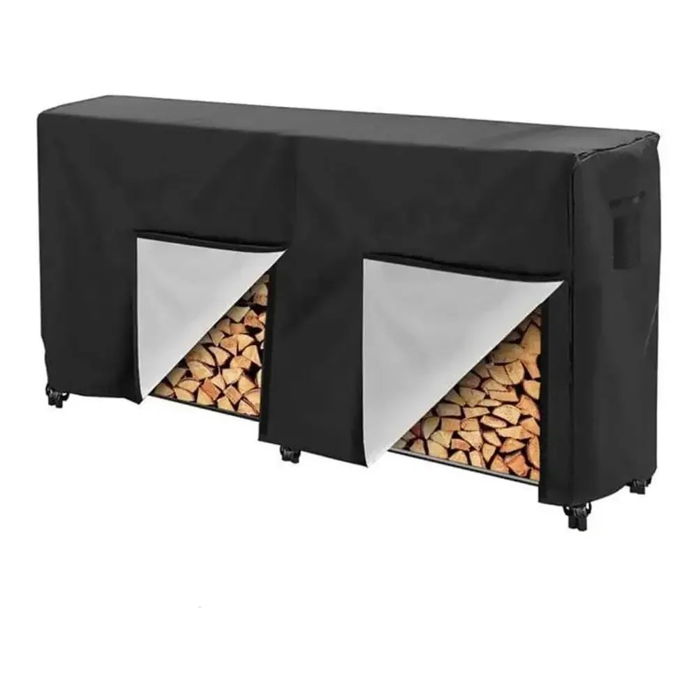 

Firewood Rack Cover 8FT Heavy Duty Waterproof 600D Oxford Fabric Double Needle Windbreaks Vents Easy to Use Outdoor Wood Rack