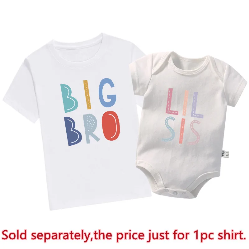 New Big Bro Lil Sis Sibling Clothes Cotton Family Matching Brother Sister Outfits Black Kids Shirt Baby Rompers Birthday Gifts