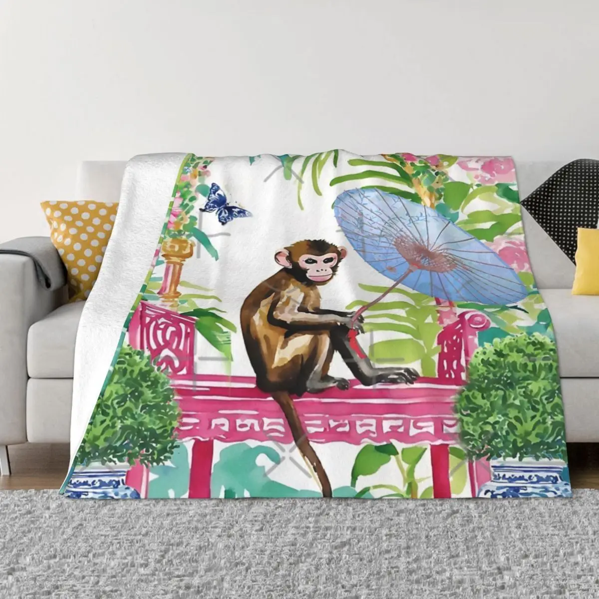 

Monkey In Chinoiserie Garden Anime Bed Blankets Blankets & Throws Blankets And Blankets Throw Blanket