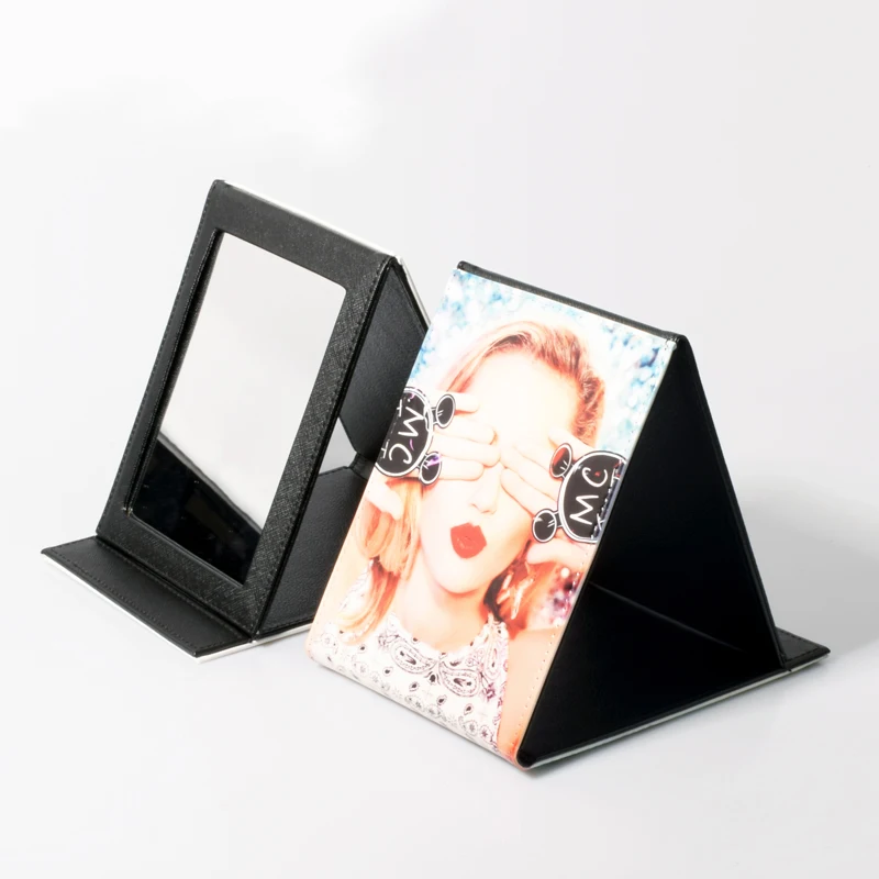 Free Shipping 3pcs Large size Sublimation Blanks Leather Portable Folding Desktop Makeup Mirror With Stand