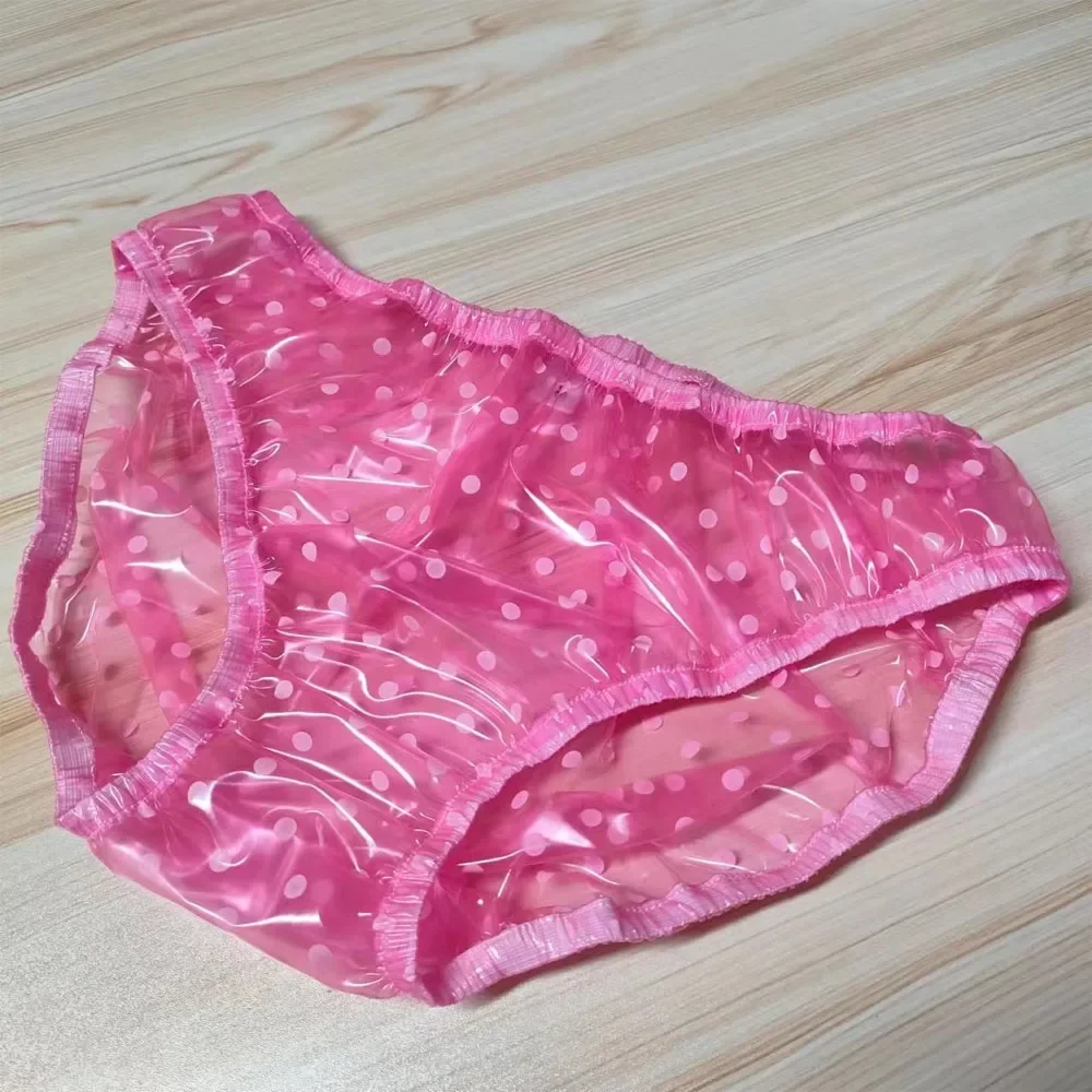 Uomo sexy a pois vedere attraverso mutande a vita bassa in PVC morbido liscio silenzioso slip in plastica ABDL mutandine per pannolini per adulti impermeabili
