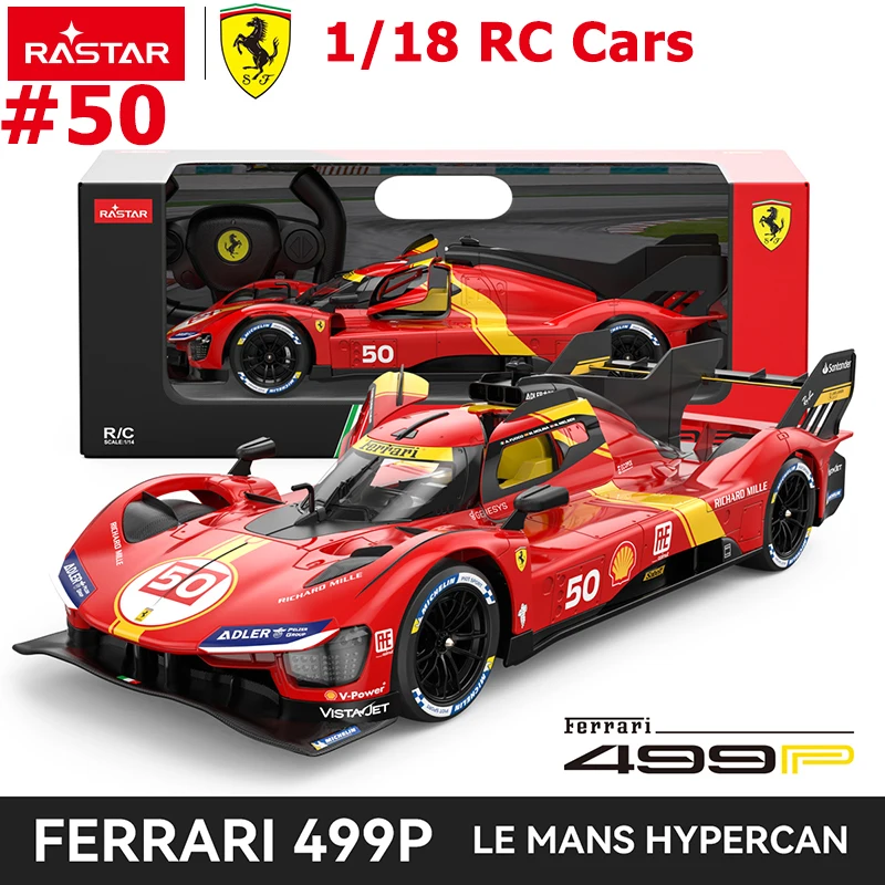 

Rastar Ferrari 499P Hypercar RC Car # 50 24H Le Mans Champion 1:14 600mAh Racing LED Lights Open The Doors Rubber Tires Car Toys