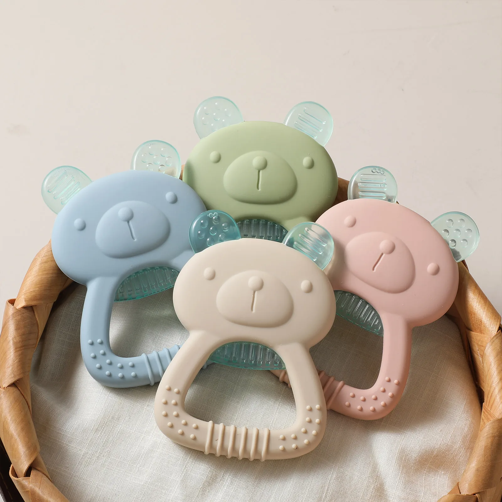 Baby Teething Toy BPA-Free Food-Grade Silicone Teething Ring, Cartoon Bear Carousel, Sensory Gift for 0-12M